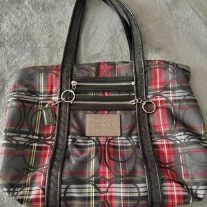 Coach Poppy Plaid Tote Bag